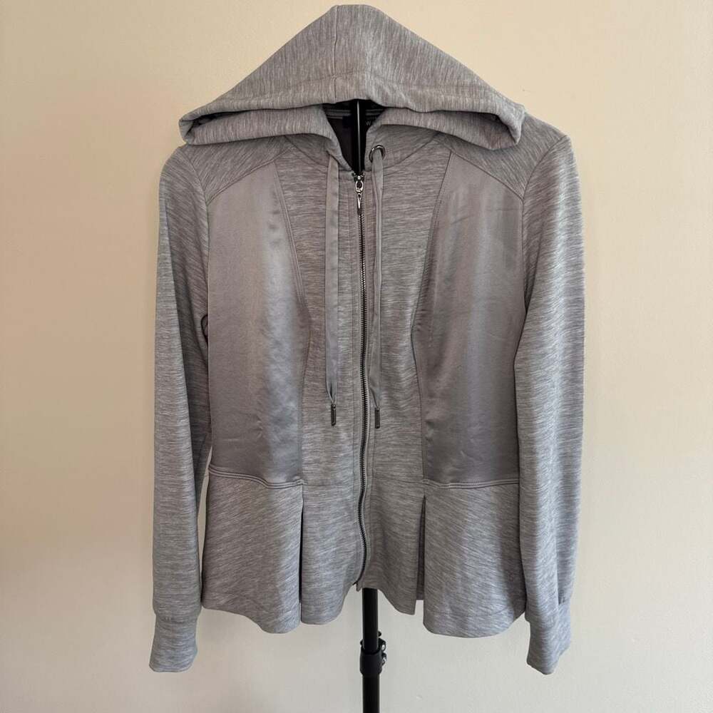 White House Black Market WKND Heather Gray Peplum Front Zip Hoodie